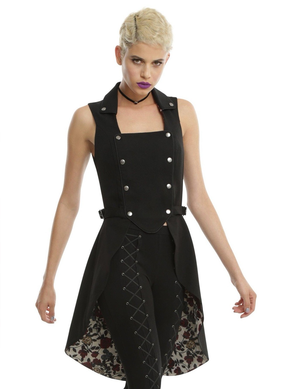 Hot topic Black Tailored Vest Shirt with Floral Lining